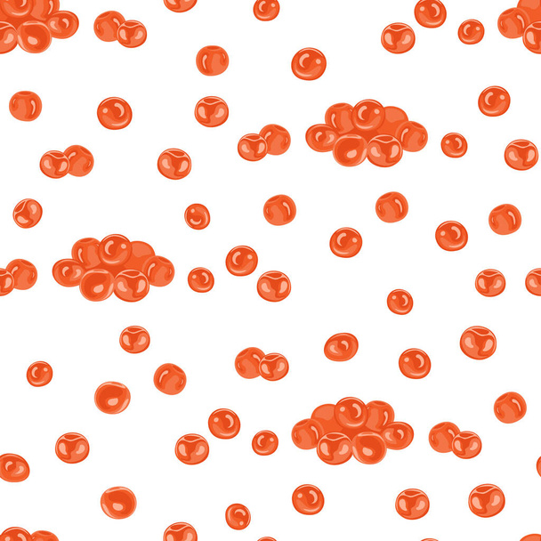 Red caviar seamless pattern. Vector illustration of seafood. Food background. Cartoon flat style. - Vetor, Imagem