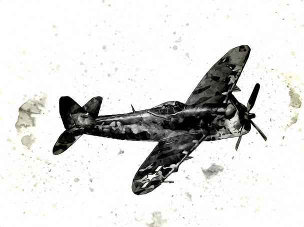 old fighter plane isolated on white background art vintage retro illustration - Foto, Imagen