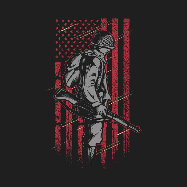 soldier with grunge american flag illustration vector graphic - Vector, Image
