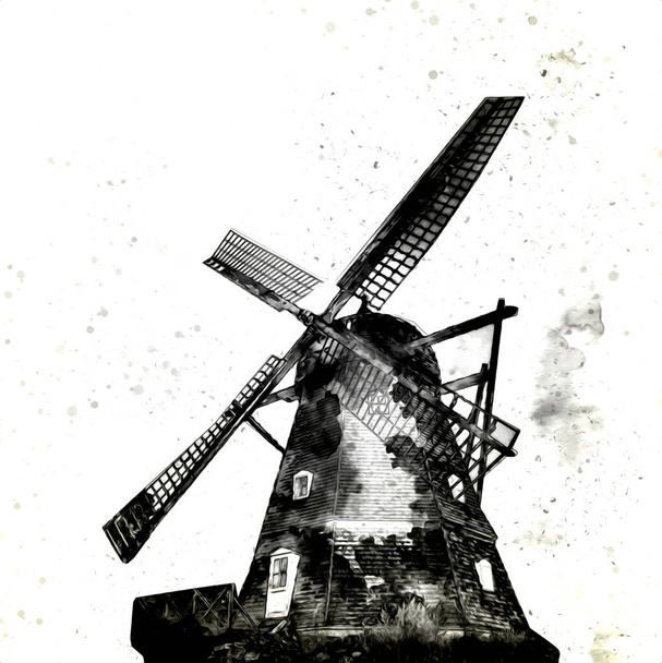moulin à vent ancien rétro dessin vintage illustration art - Photo, image