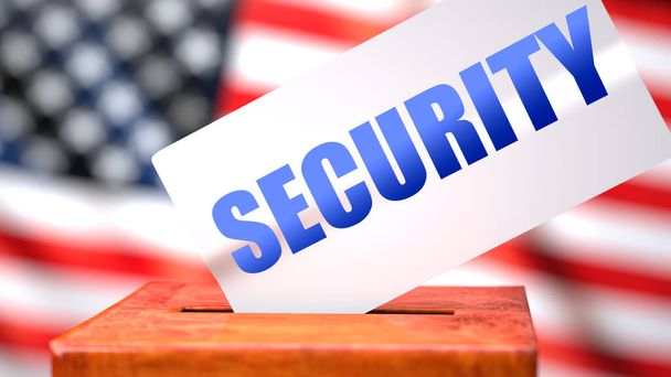 Security and American elections, symbolized as ballot box with American flag in the background and a phrase Security on a ballot to show that Security is related to the elections, 3d illustration - Φωτογραφία, εικόνα
