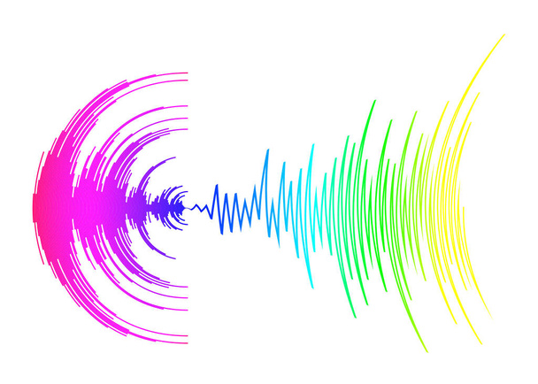 Poster met neon regenboog geluidsgolf op wit. Abstract kleurrijke muziek dynamische golven achtergrond. Vector digitale media golfvorm. Moderne audio equalizer - Vector, afbeelding