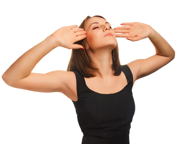nainen väsynyt kipu stressi päänsärky, pitämällä kätensä pään takana
, - Valokuva, kuva