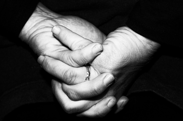 old retired woman crossed hands - 写真・画像