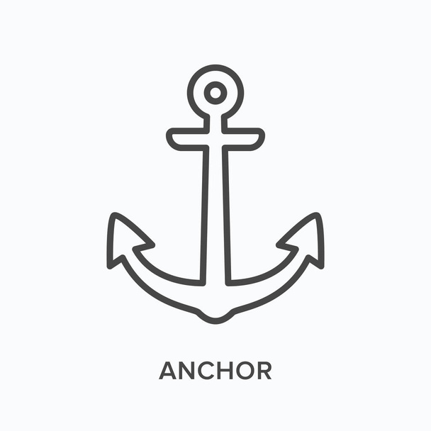 Anchor flat line icon. Vector outline illustration of nautical equipment, thin linear pictogram - Διάνυσμα, εικόνα