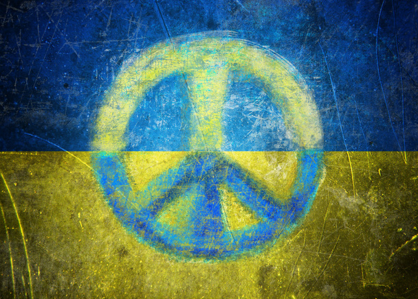 Grunge bandera ucraniana ilustración con un signo de paz. Concepto de paz
 - Foto, imagen