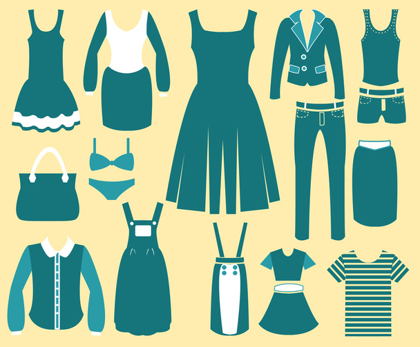 Women's Fashion clothes vintage icons - Vector, Image