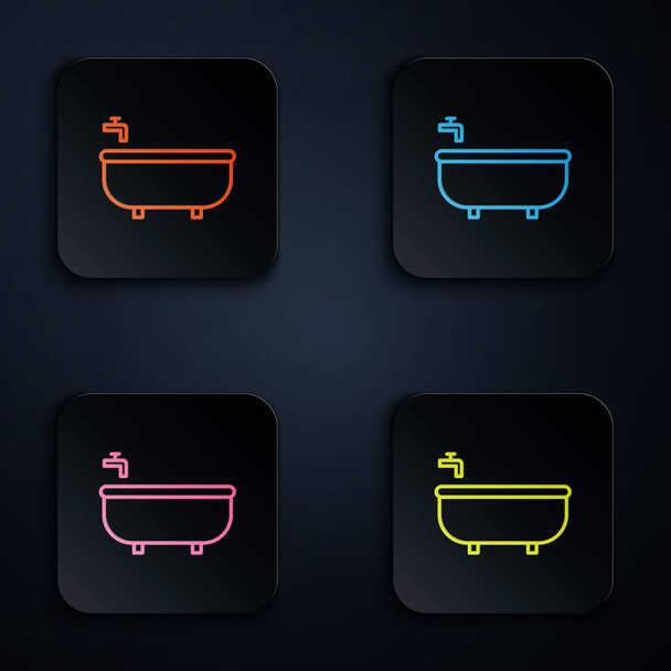Color neon line Bathtub icon isolated on black background. Set icons in square buttons. Vector Illustration. - Vector, Image