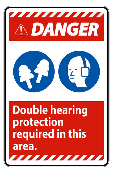 Peligro signo doble audición protección requerida en esta área con orejeras y tapones de oído  - Vector, imagen