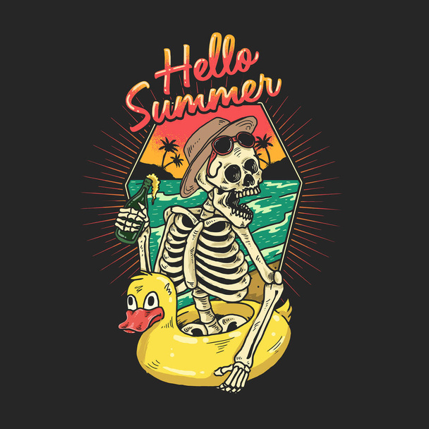 Csontváz élvezi a nyaralás a trópusi strandon - Vektor, kép