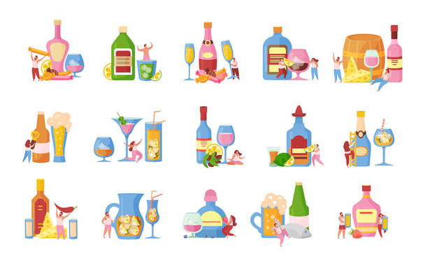 Алкогольные коктейли с плоскими иконами - Вектор,изображение