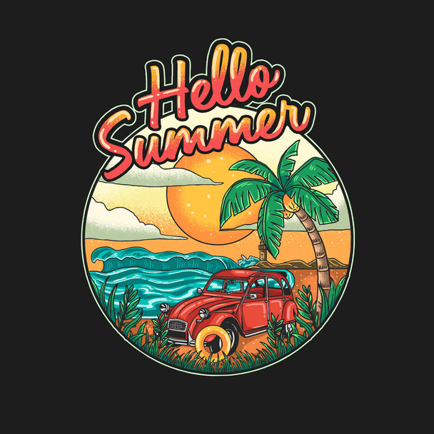 vacaciones tropicales verano puesta del sol playa - Vector, imagen