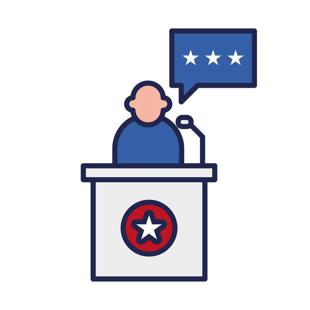 president op podium met ster en bel lijn en vul stijl pictogram vector ontwerp - Vector, afbeelding