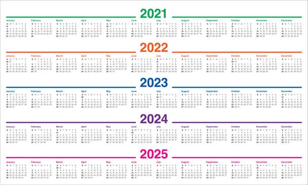 Έτος 2021 2022 2023 2024 2025 πρότυπο σχεδιασμού φορέα ημερολόγιο, απλό και καθαρό σχεδιασμό - Διάνυσμα, εικόνα