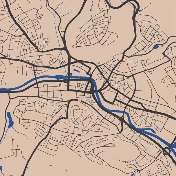 Saarbrucken város közigazgatási területének részletes térképe. Jogdíjmentes vektor illusztráció. Városkép panoráma. Saarbrucken terület dekoratív grafikus turisztikai térképe. - Vektor, kép