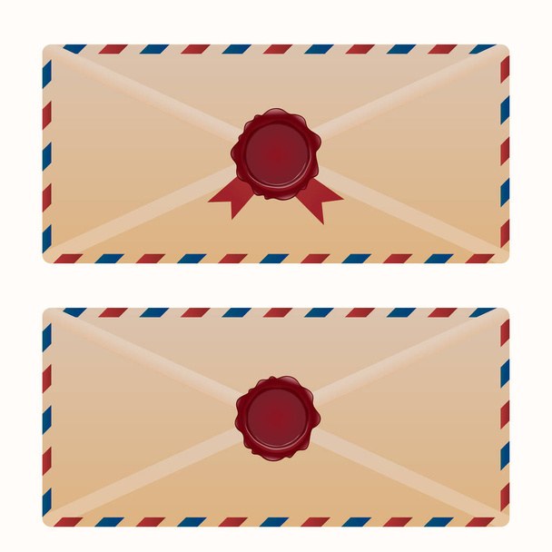 Envelope vintage com cera seal.Vector ilustração de desenhos de correio vintage. - Vetor, Imagem