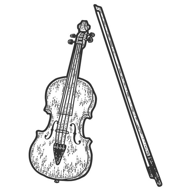 Instrumento musical, violonchelo. Imitación del sketch scratch board. Blanco y negro. - Vector, imagen