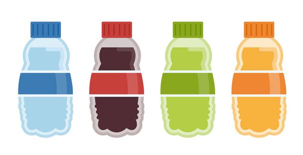 Vector plastic beverage bottle icons.Vector colorful bottle illustrations from beverage collection. - Vetor, Imagem
