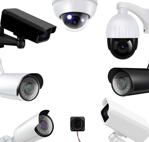 Video Surveillance Security Cameras Realistic Composition - Vector, Image