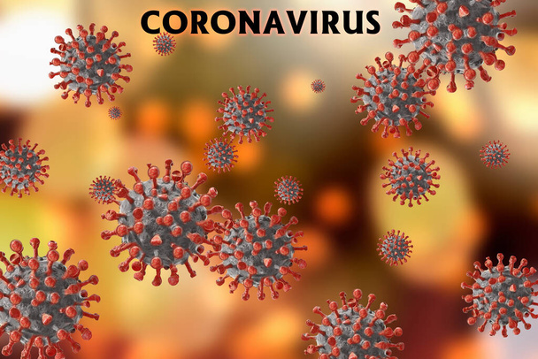 Kuva influenssan COVID-19-virussolusta. Coronavirus Covid 19:n influenssatausta. Pandemian terveysriski. 3D-kuvituksen käsite. - Valokuva, kuva
