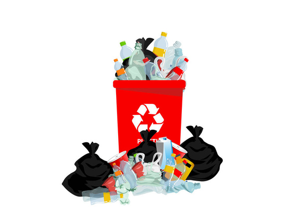 Красный пластик мусор и много пластиковых отходов Пластиковые отходы кучи подлежит переработке. - Вектор,изображение