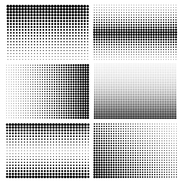 Elementos de design meio-tom com pontos pretos isolados em fundo branco. Padrão pontilhado em quadrada.Ilustração vetorial. - Vetor, Imagem