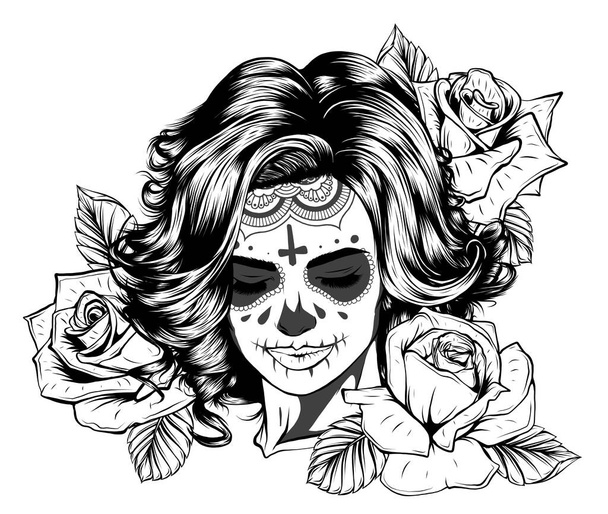 Mulher floral Crânio vetor ilustração design arte - Vetor, Imagem