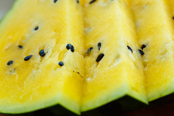 Yellow flesh of watermelon close-up. - Valokuva, kuva