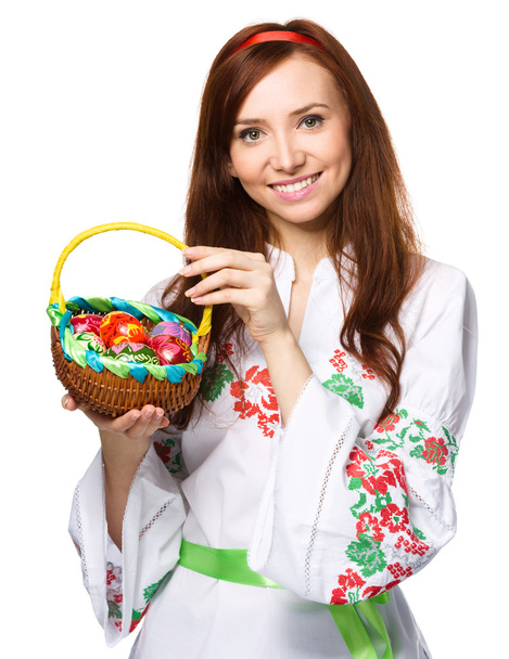 Young woman in ukrainian national cloth - Foto, Imagen