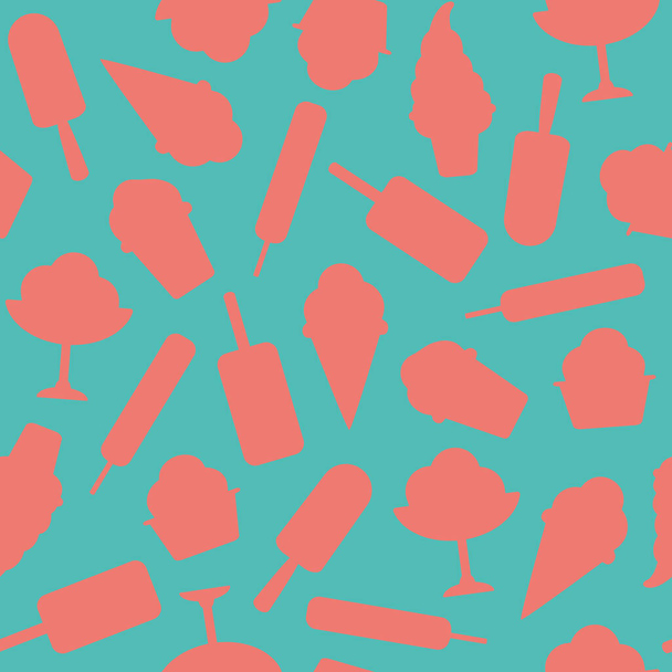 アイスクリームとシームレスなベクトルパターン。お菓子のフラットアイコンと夏の背景 - ベクター画像