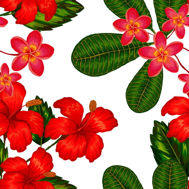 Vesiväri saumaton kuvio trooppisia lehtiä ja kukkia. Kaunis allover tulostaa käsin piirretty eksoottisia kasveja. Uimapuvut kasvitieteellinen suunnittelu. Vektori. Vintage eksoottinen tulostaa. - Vektori, kuva