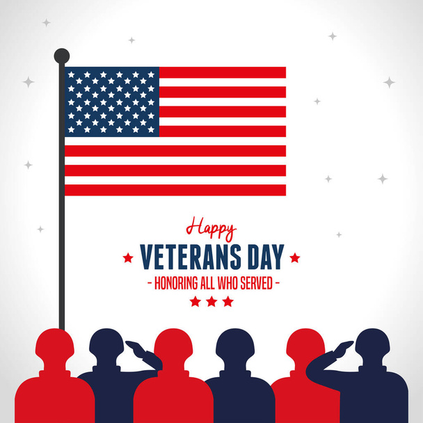 military and flag in day happy of veterans - Vector, afbeelding