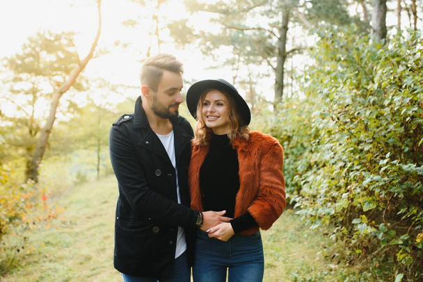 happy young couple in love outdoor in autumn - Valokuva, kuva