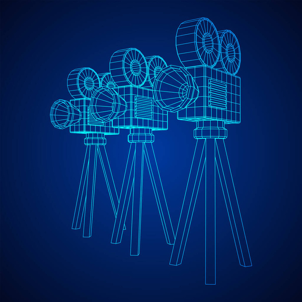 Polygonal camera projector. Movie time. Show film cinema festival concept. Wireframe low poly mesh vector illustration. - Vektor, Bild
