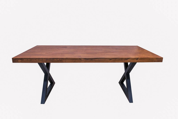 loft-style table in wenge oak color with black metal legs on white background  - Photo, Image