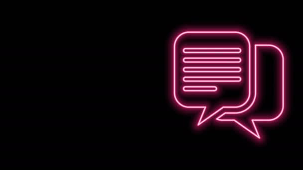 Linea al neon luminosa icona Chat isolata su sfondo nero. Simbolo delle bolle vocali. Animazione grafica 4K Video motion - Filmati, video