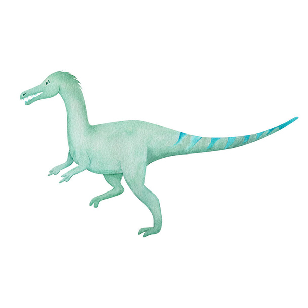 Green dinosaur clip-art isolated on white background. Running dino isolated on white background. - Photo, Image