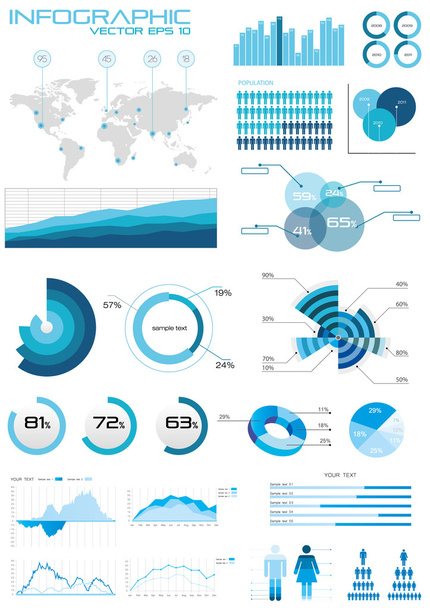 Collection with charts, labels, elements - Vector, Image