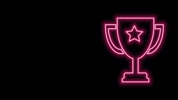 Светящаяся неоновая линия иконка кубка Трофея изолирована на черном фоне. Символ премии. Иконка кубка чемпиона. Видеографическая анимация 4K - Кадры, видео