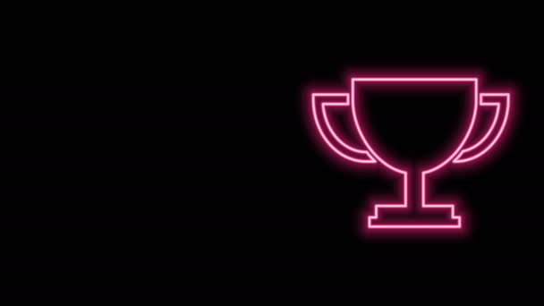 Parlayan neon hattı kupa simgesi siyah arkaplanda izole edildi. Ödül sembolü Şampiyon kupası ikonu. 4K Video hareketli grafik canlandırması - Video, Çekim