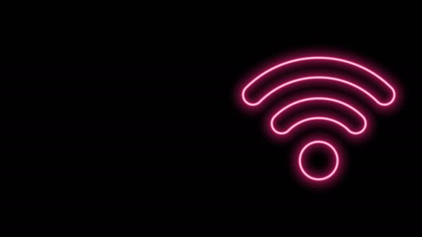 Świecąca neonowa linia Bezprzewodowa ikona sieci bezprzewodowej Wi-Fi na czarnym tle. 4K Animacja graficzna ruchu wideo - Materiał filmowy, wideo