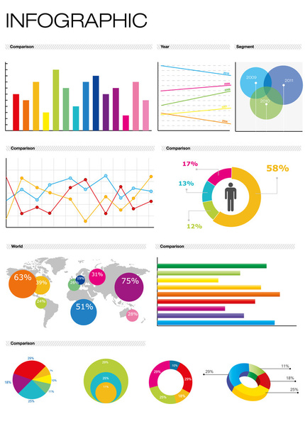 Colorful infographic collection with charts - Wektor, obraz
