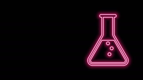 Świecąca neonowa linia probówki i kolby - chemiczna laboratoryjna ikona badania wyizolowana na czarnym tle. 4K Animacja graficzna ruchu wideo - Materiał filmowy, wideo