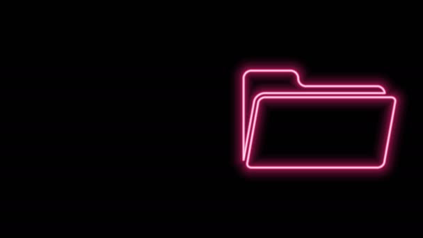 Gloeiende neon lijn Folder pictogram geïsoleerd op zwarte achtergrond. 4K Video motion grafische animatie - Video
