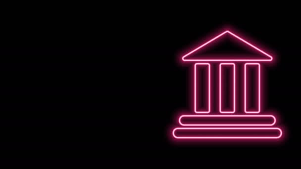Világító neon line Bank épület ikon elszigetelt fekete háttérrel. 4K Videó mozgás grafikus animáció - Felvétel, videó