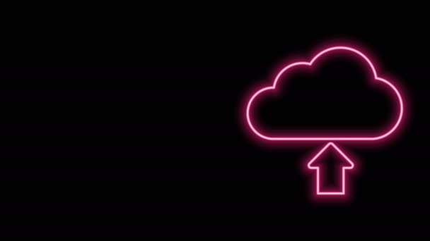 Leuchtendes Neon Line Cloud Upload Icon isoliert auf schwarzem Hintergrund. 4K Video Motion Grafik Animation - Filmmaterial, Video
