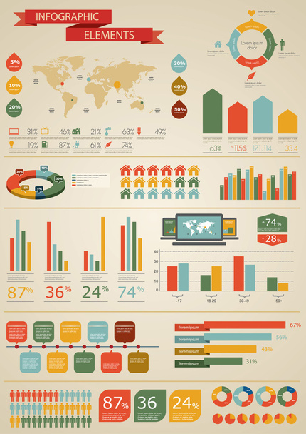 Retro infographics set. World Map and Information Graphics - Vektor, kép
