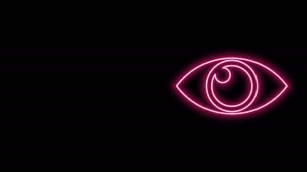Parlayan neon hattı göz simgesi siyah arkaplanda izole edildi. 4K Video hareketli grafik canlandırması - Video, Çekim