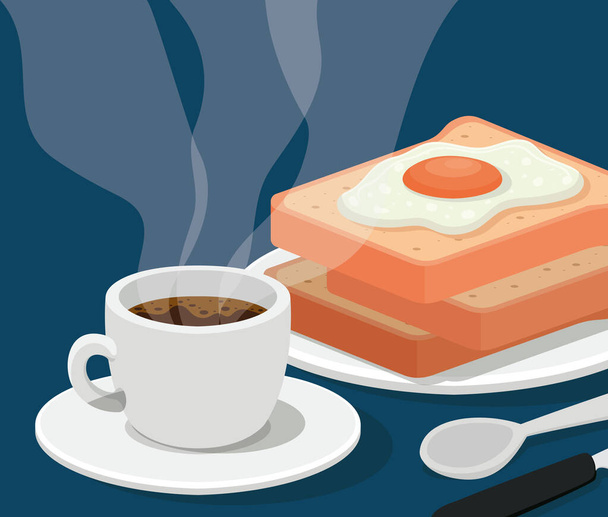 taza de café con huevo en el pan y el diseño de vectores cubiertos - Vector, imagen