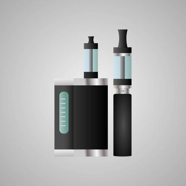 Set van verschillende verdamper, verdamper geïsoleerd op witte achtergrond in zwarte kleur in vlakke stijl. Draagbare persoonlijke e-sigaret. - Vector, afbeelding